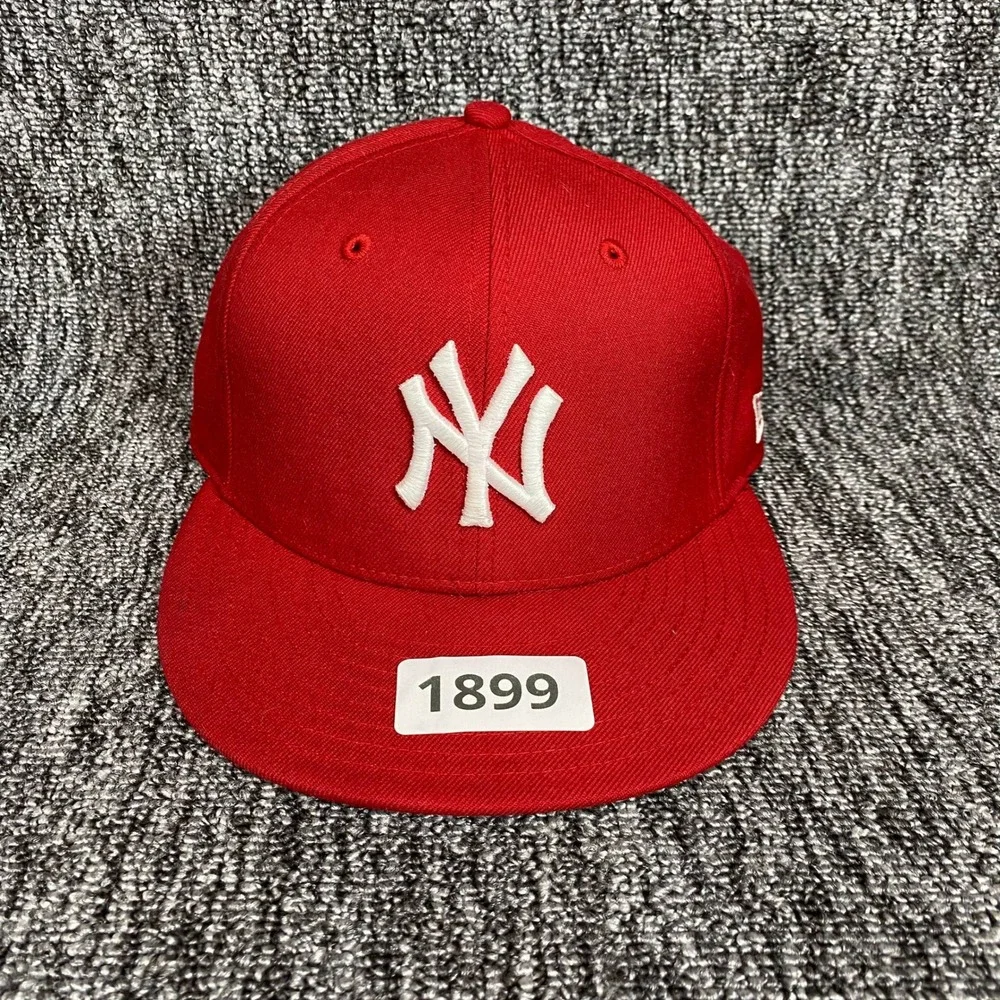 New Era 59FIFTY NY New York Yankees Red Fitted Hat Size 7 Red Bottom MLB Cap